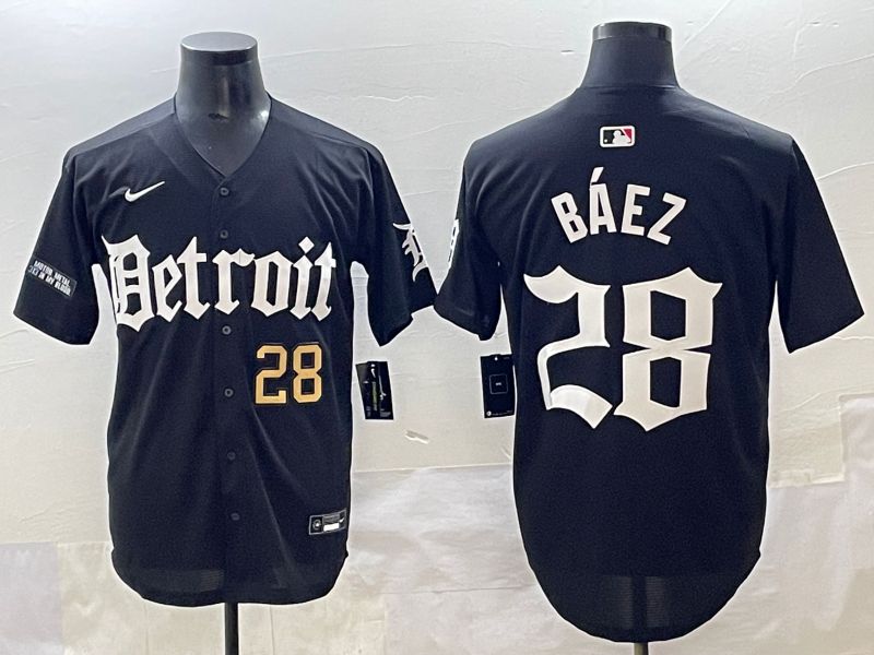 Men 2025 Detroit Tigers #28 Baez Black Five generations Joint Name Nike MLB Jersey style 3